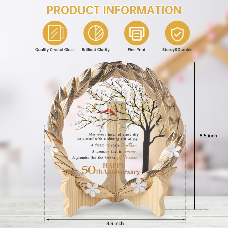 EVA murmure 50th Anniversary Wedding Unique Gifts Ideas Crystal Plate with Gold Leaf Wreath - 50th Anniversary Wedding Gifts for Parents Couple - Cardinal Style - Image 4